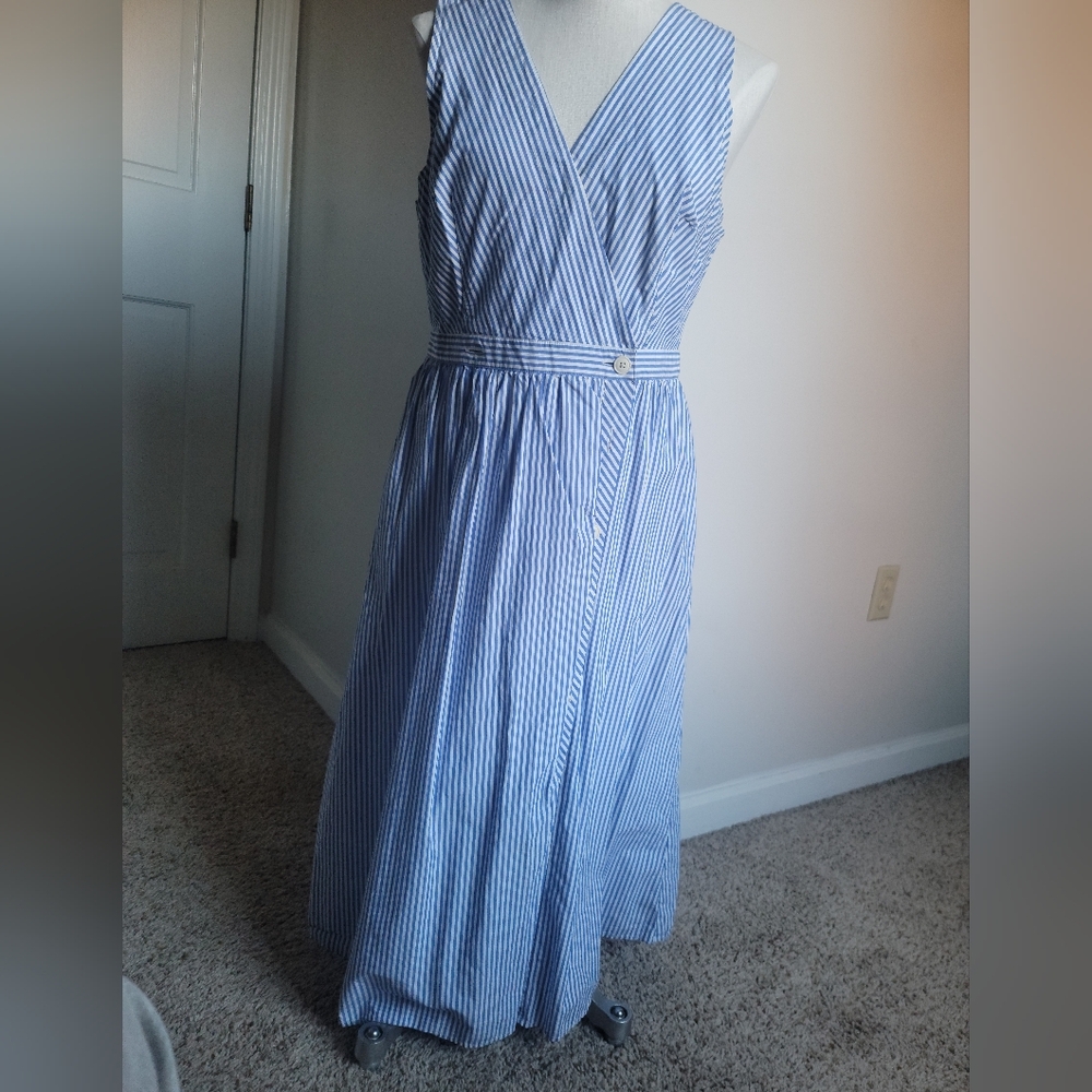 Jcrew blue and white striped v-neck shirt dress size 12